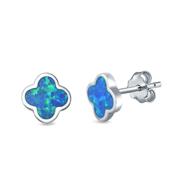 Flower Stud Earrings Lab Created Blue Opal 925 Sterling Silver